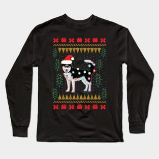 Husky Ugly Sweater Christmas Lights Long Sleeve T-Shirt